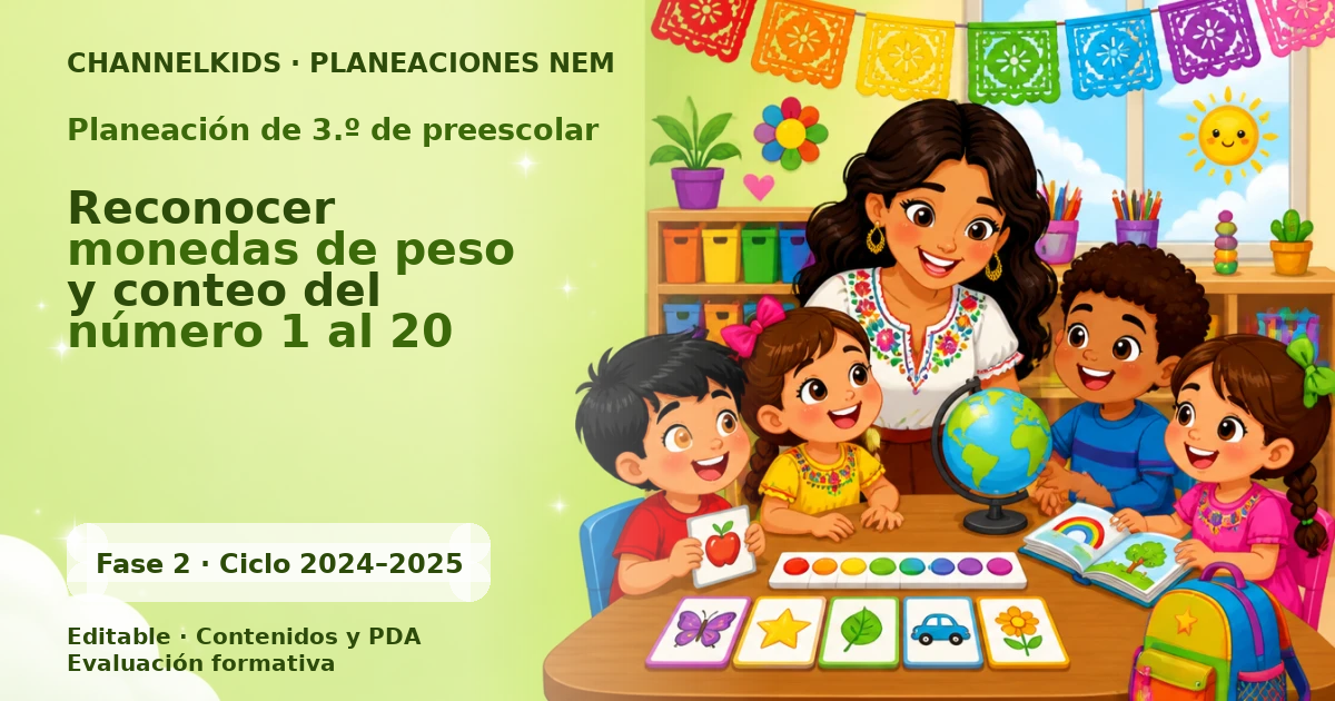 Planeación de tercer grado de preescolar: Reconocer monedas de peso y conteo del número 1 al 20