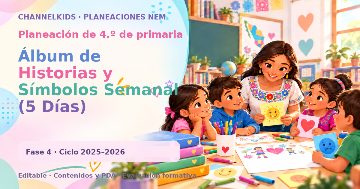 Planeación de cuarto grado: Álbum de Historias y Símbolos Semanal (5 Días)