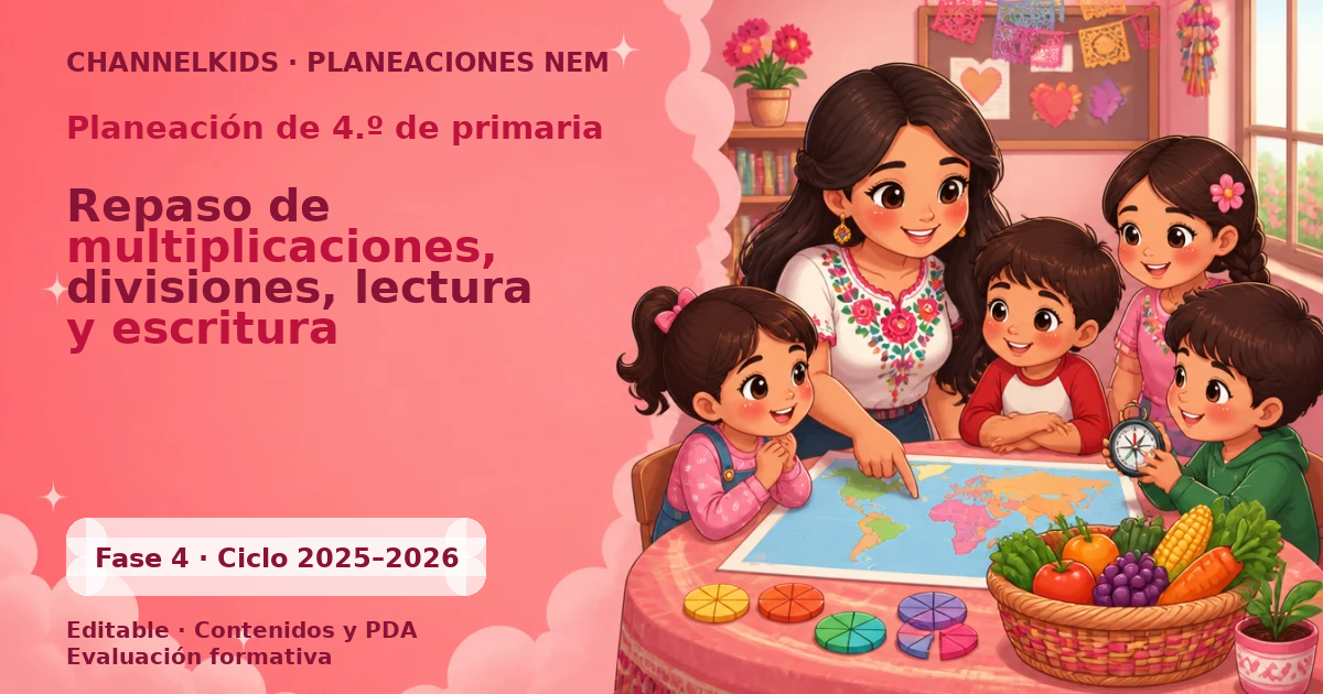 Proyecto Planeación didáctica para cuarto grado en marzo: repaso de multiplicaciones, divisiones, lectura y escritura en 5 días
