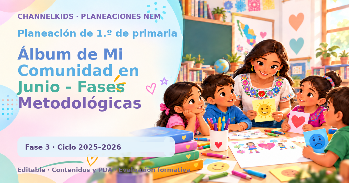 Planeación de primer grado: Álbum de Mi Comunidad en Junio - Fases Metodológicas