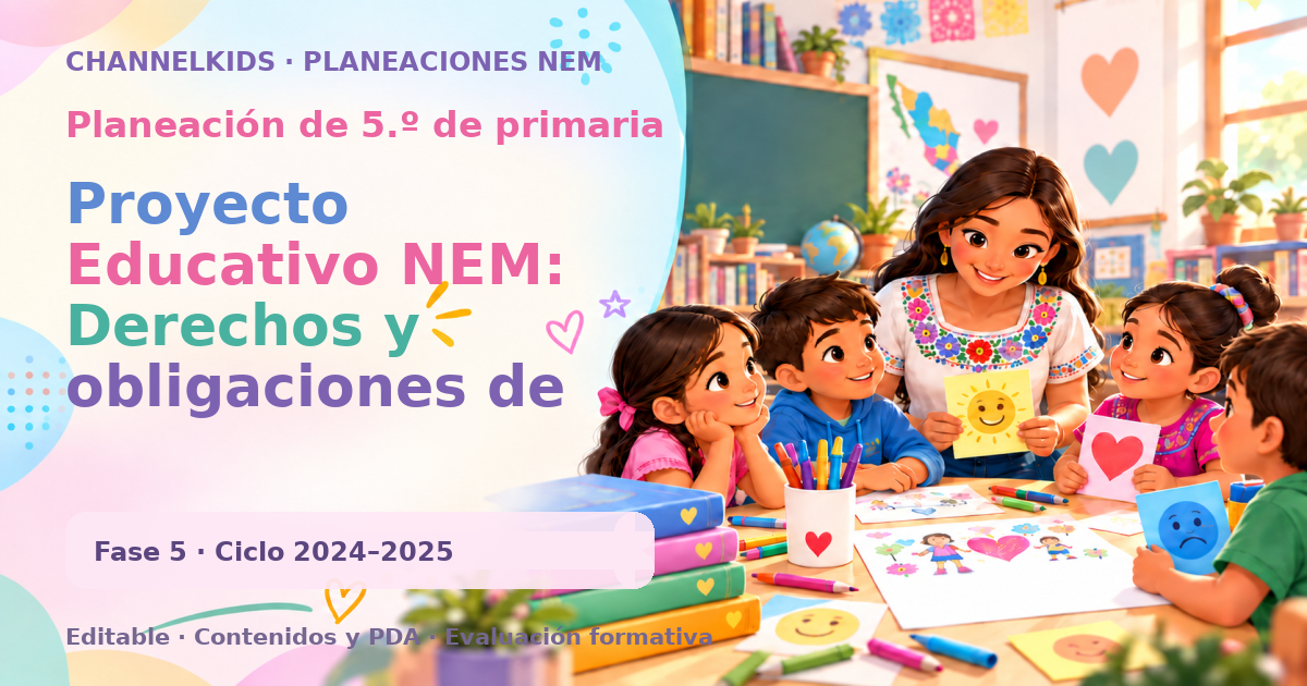 Planeación de quinto grado: Proyecto Educativo NEM: Derechos y obligaciones de los niños (Para niños de 10 años)