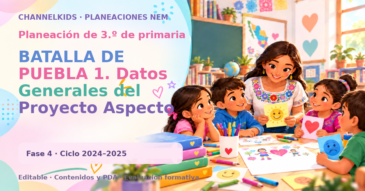 Planeación de tercer grado: BATALLA DE PUEBLA 1. Datos Generales del Proyecto Aspecto Detalle Asunto/Problema Batalla de Puebla y Día de las Madres Escenario Aula Metod