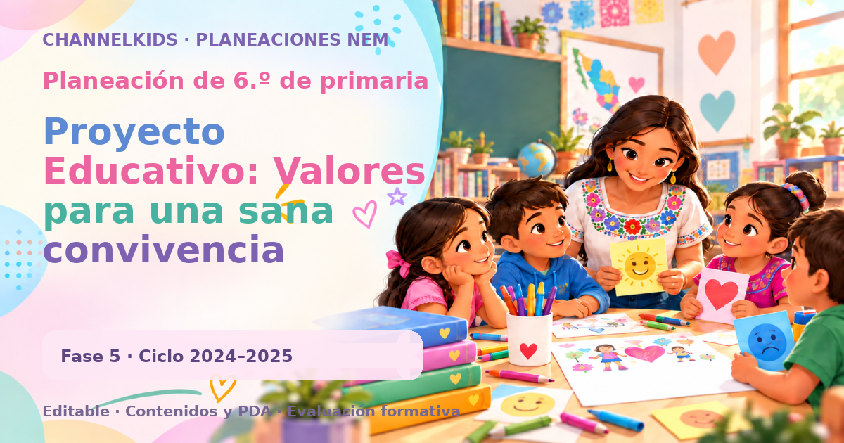 Planeación de sexto grado: Proyecto Educativo: Valores para una sana convivencia (Sexto Grado de Primaria)