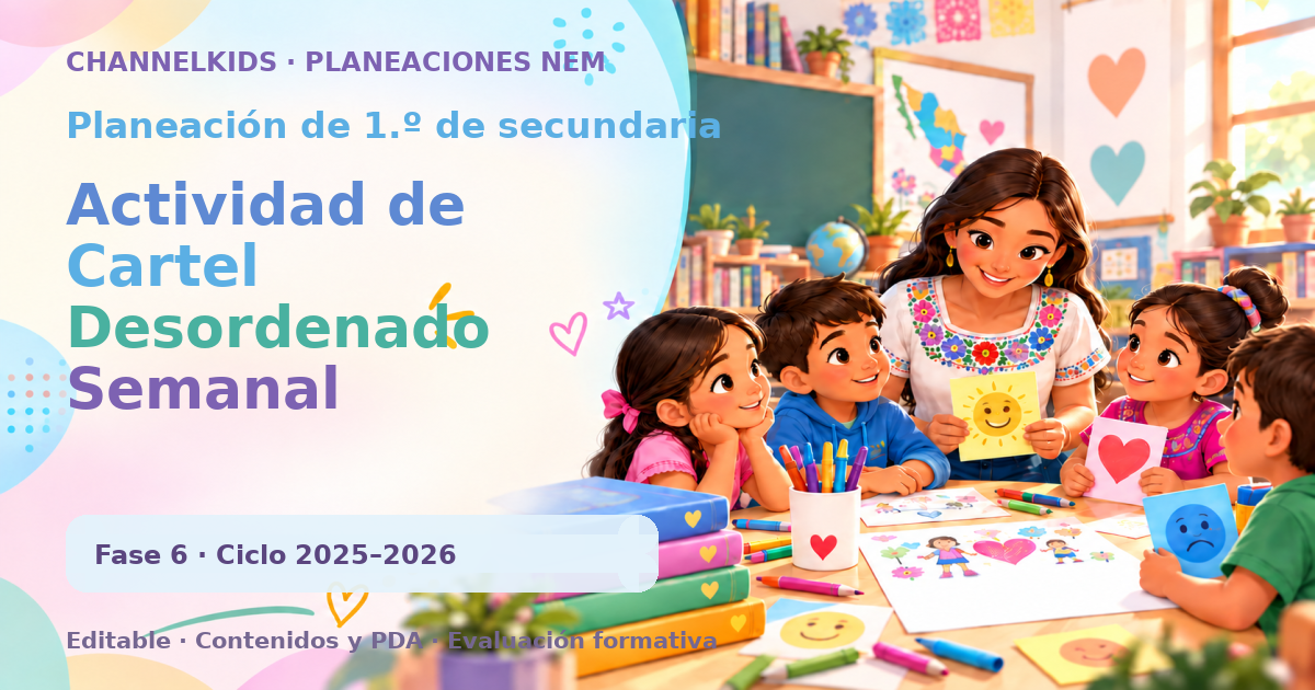 Planeación de primer grado de secundaria: Actividad de Cartel Desordenado Semanal