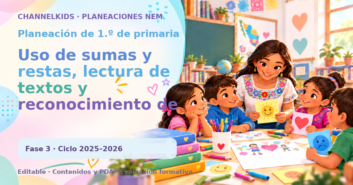 Planeación de primer grado: Uso de sumas y restas, lectura de textos y reconocimiento de grafías