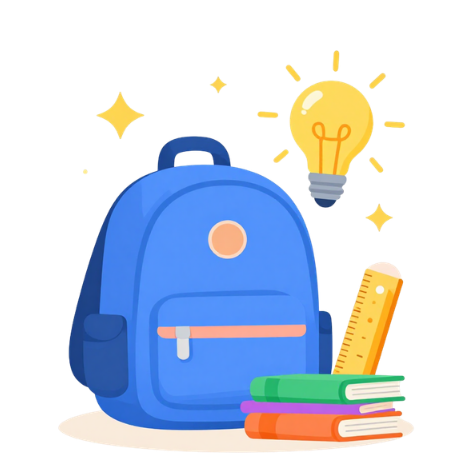 Ilustración de mochila, libros y útiles escolares