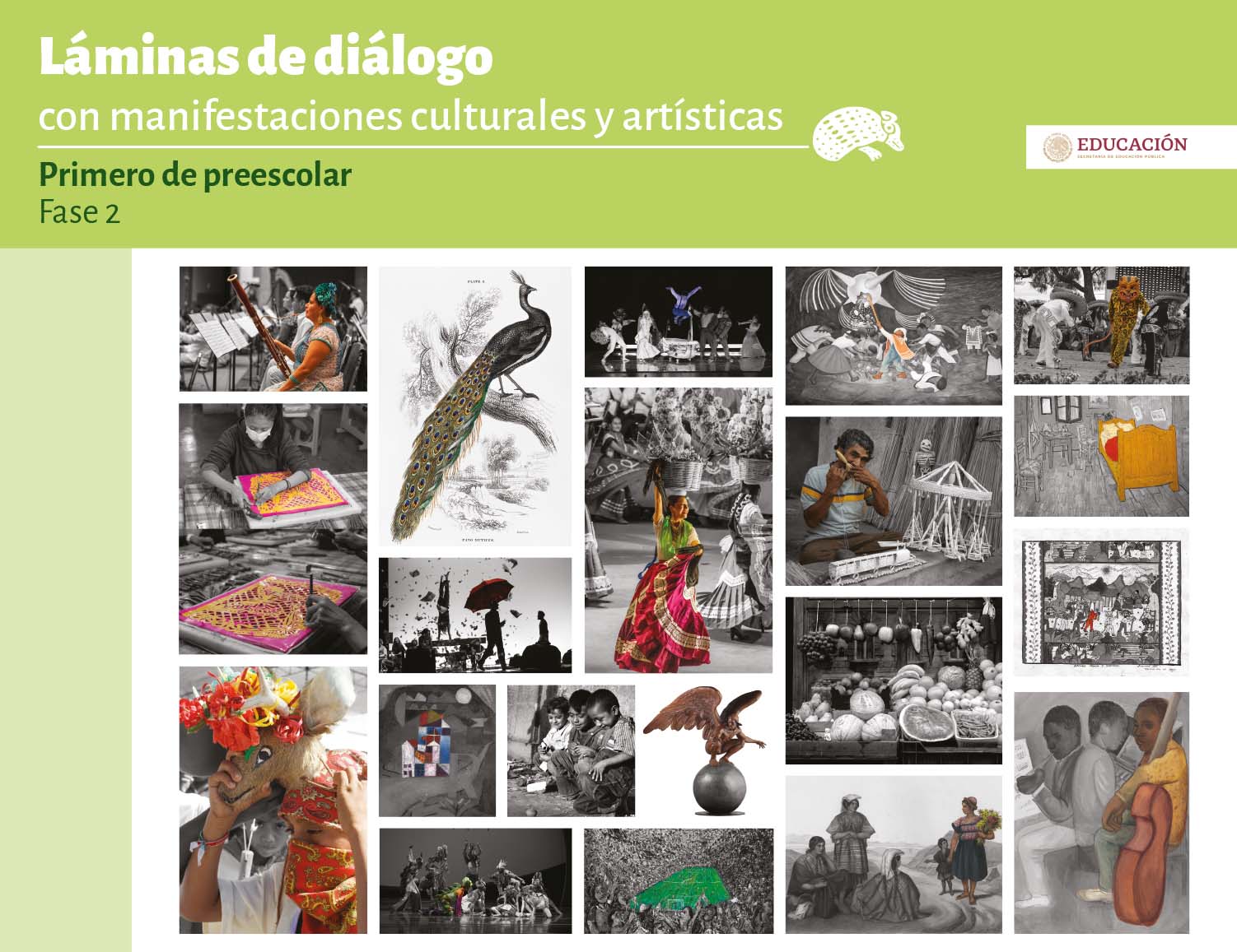 Láminas de diálogo con manifestaciones culturales y artísticas. Primer grado