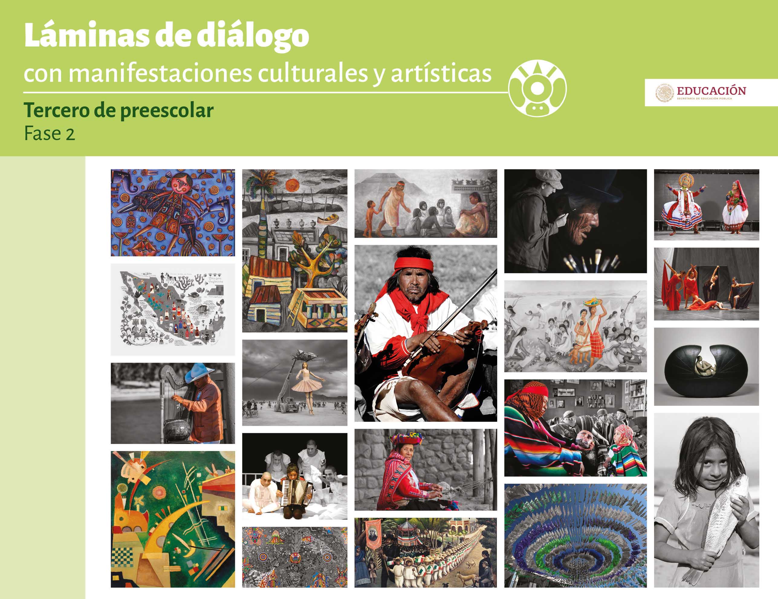 Láminas de diálogo con manifestaciones culturales y artísticas. Tercero grado