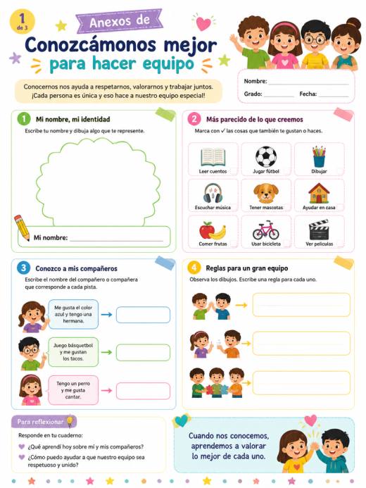 Hoja de Trabajo: Anexos de Conozcámonos mejor para hacer equipo (Primaria)