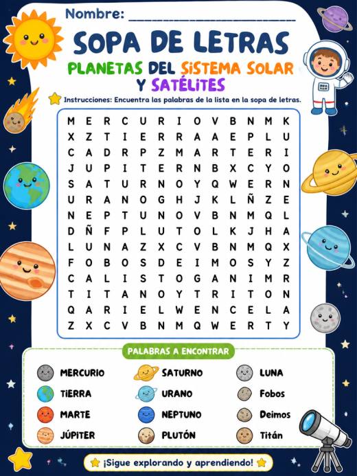 Planetas del Sistema Solar y Satélites