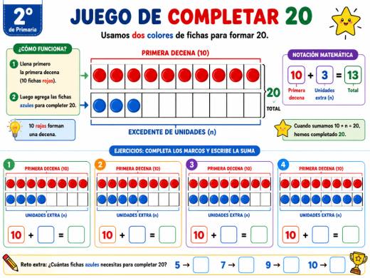 Juego de completar 20 con dos colores de fichas