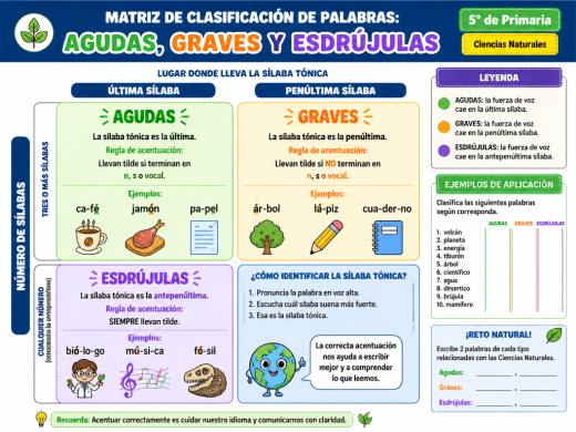 Matriz de Clasificación de Palabras: Agudas, Graves y Esdrújulas