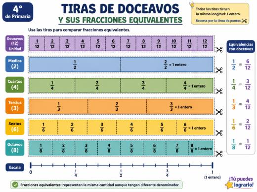 Tiras de doceavos y sus fracciones equivalentes