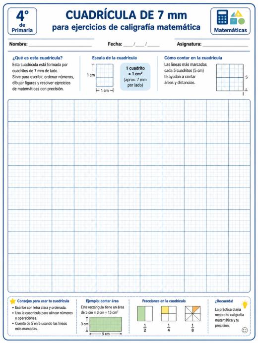 Cuadrícula de 7 mm para ejercicios de caligrafía matemática
