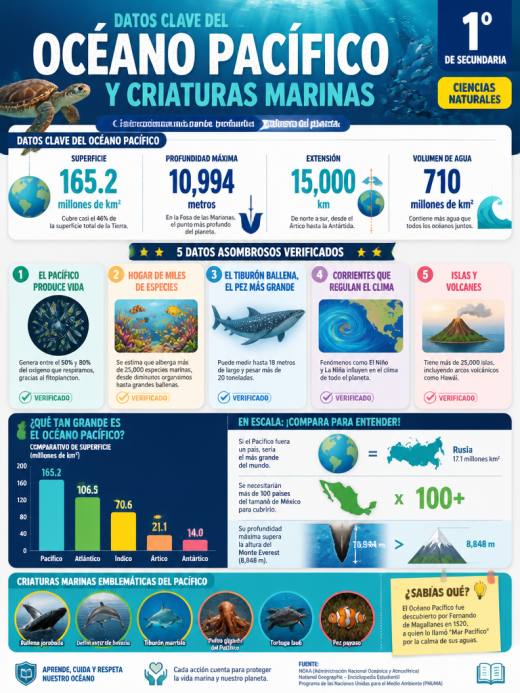 Datos Clave del Océano Pacífico y Criaturas Marinas