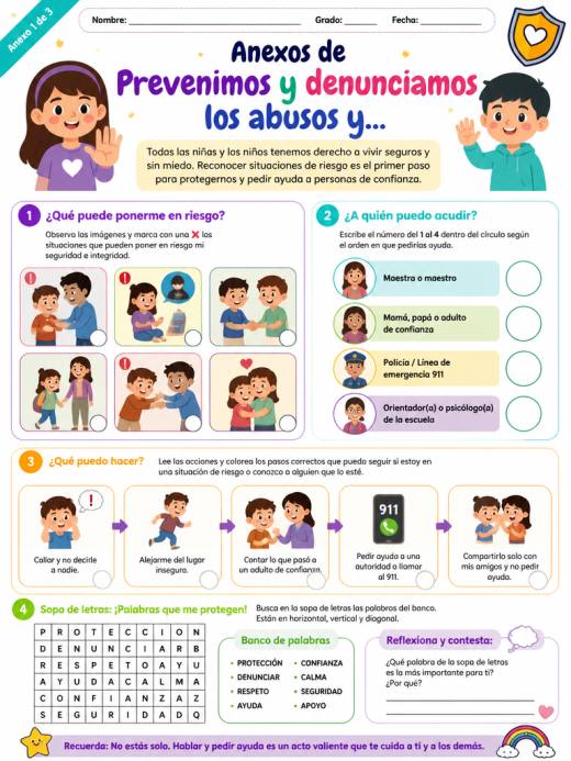 Hoja de Trabajo: Anexos de Prevenimos y denunciamos los abusos y… (Primaria)