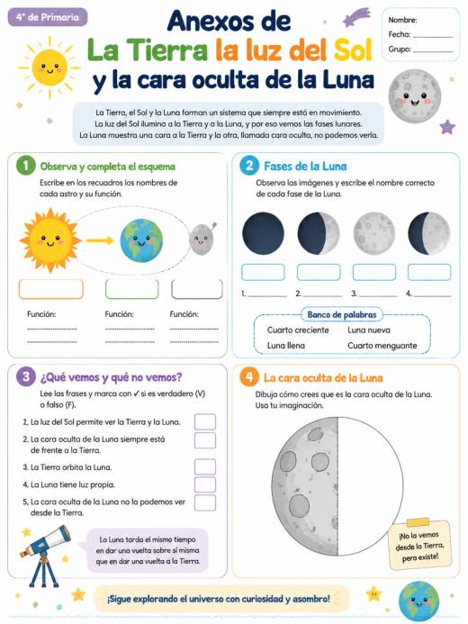 Anexos de La Tierra la luz del Sol y la cara oculta de la Luna (4° de Primaria)