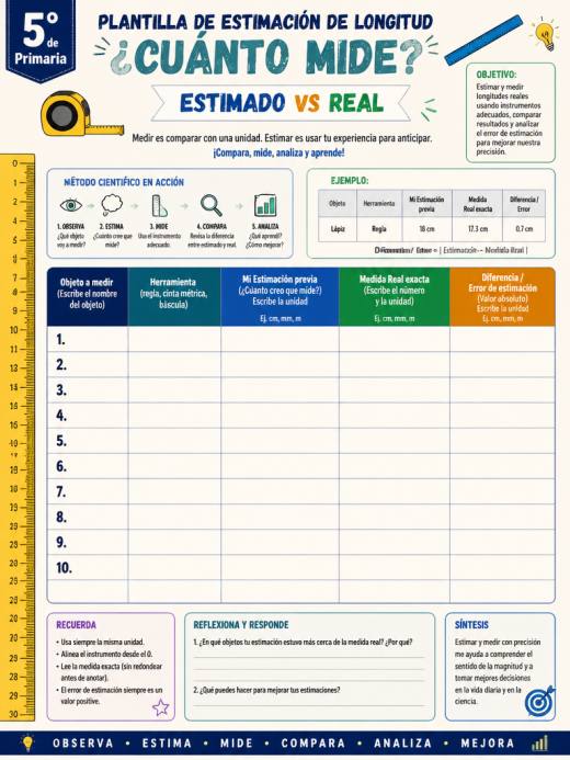 Plantilla de estimación de longitud: ¿Cuánto mide? Estimado vs Real