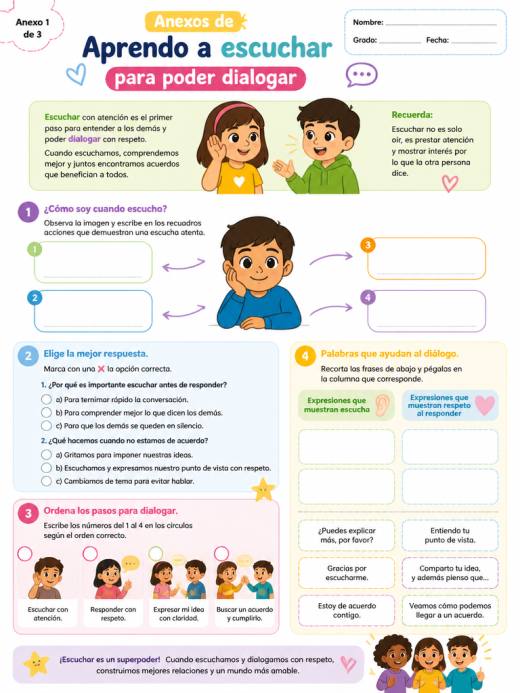 Anexos de Aprendo a escuchar para poder dialogar (Primaria)