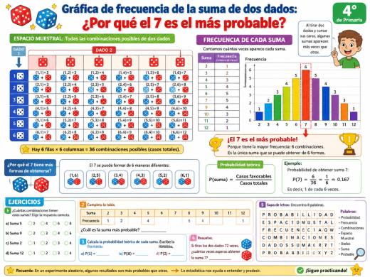 Gráfica de frecuencia de la suma de dos dados: ¿Por qué el 7 es el más probable?