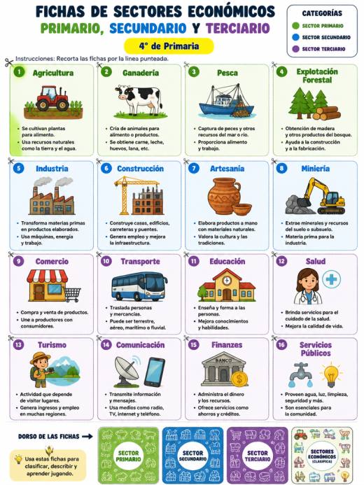 Fichas de Sectores Económicos: Primario, Secundario y Terciario