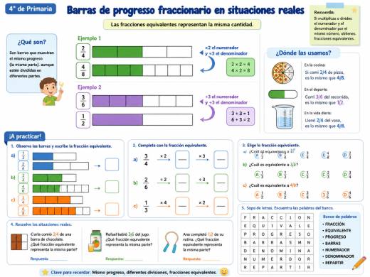 Barras de progreso fraccionario en situaciones reales