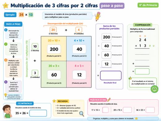 Multiplicación de 3 cifras por 2 cifras paso a paso