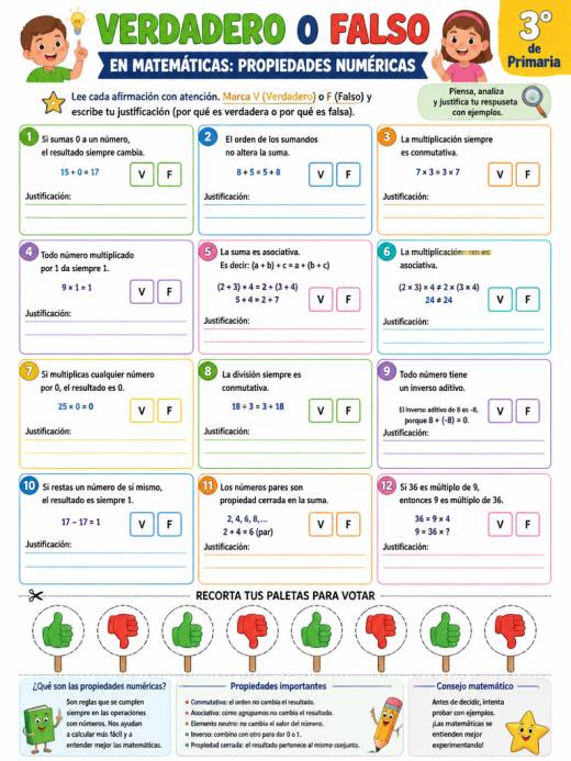 Verdadero o Falso en Matemáticas: Propiedades Numéricas