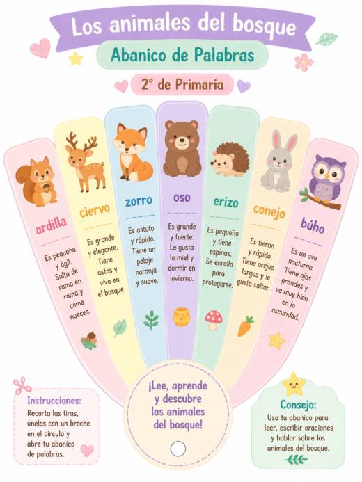 Los animales del bosque – Abanico de Palabras