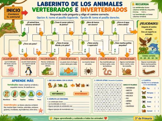 Laberinto de los Animales Vertebrados e Invertebrados