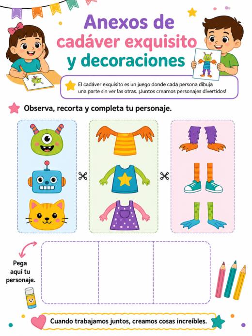 Anexos de cadáver exquisito  y decoraciones (1° de Primaria)