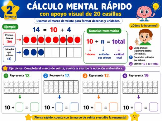 Cálculo mental rápido con apoyo visual de 20 casillas