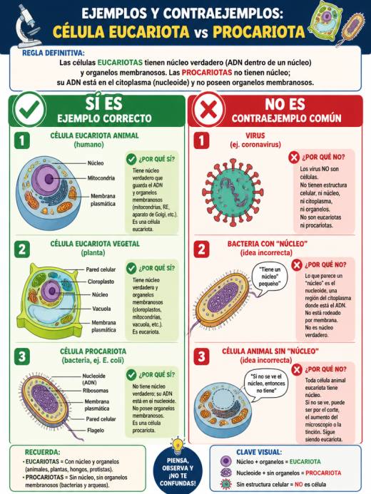 Ejemplos y Contraejemplos: Célula Eucariota vs Procariota