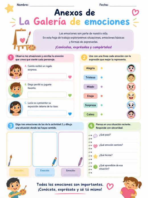 Hoja de Trabajo: Anexos de La Galería de emociones (Primaria)