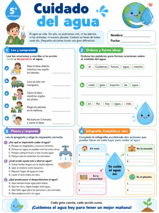 Hoja de Trabajo: Cuidado del agua (5° de Primaria)