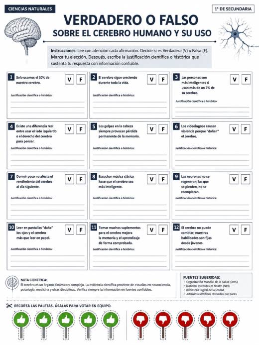 Verdadero o Falso sobre el Cerebro Humano y su Uso