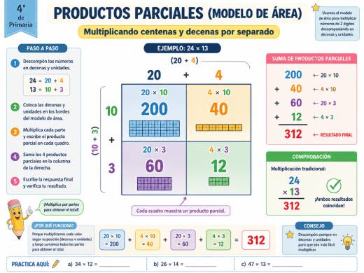 Multiplicando centenas y decenas por separado