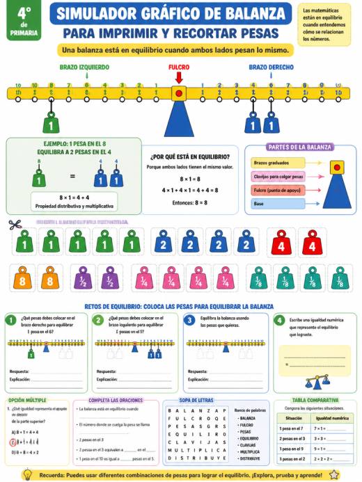 Simulador gráfico de balanza para imprimir y recortar pesas