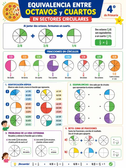 Equivalencia entre octavos y cuartos en sectores circulares