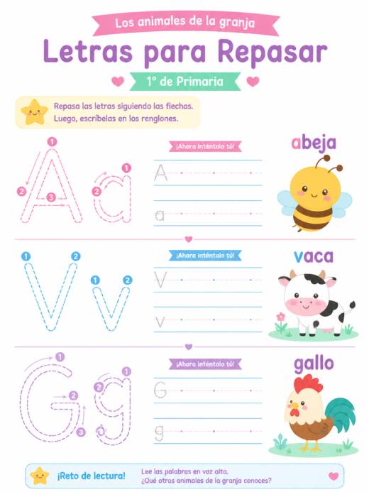 Los animales de la granja – Letras para Repasar