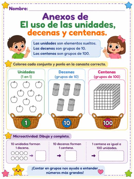 Anexos de El uso de las unidades, decenas y centenas. (2° de Primaria)