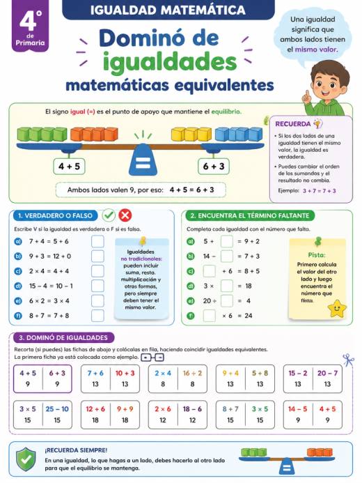 Dominó de igualdades matemáticas equivalentes