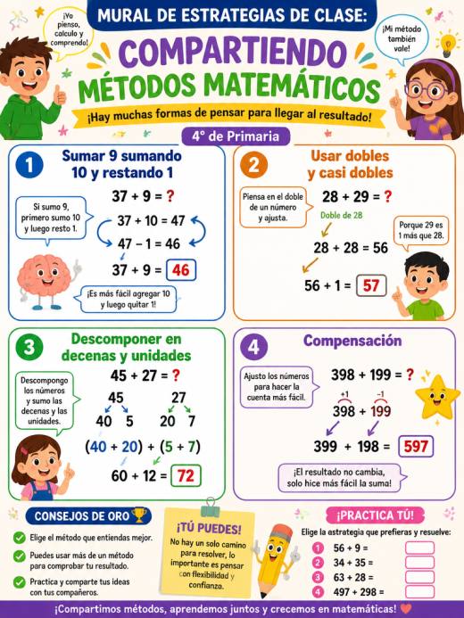 Mural de estrategias de clase: Compartiendo métodos matemáticos