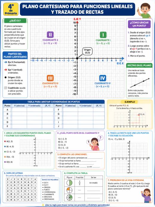 Plano cartesiano para funciones lineales y trazado de rectas