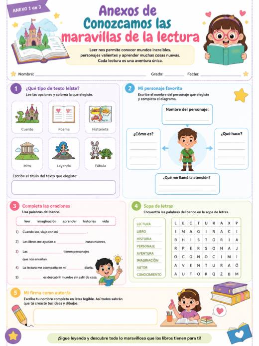 Anexos de Conozcamos las maravillas de la lectura (Primaria)