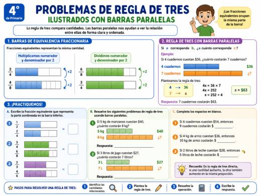 Problemas de regla de tres ilustrados con barras paralelas