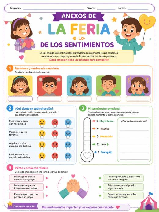 Hoja de Trabajo: Anexos de La Feria de los sentimientos (Primaria)