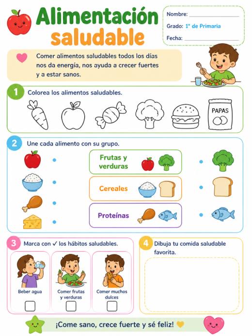 Hoja de Trabajo: Alimentación saludable (1° de Primaria)