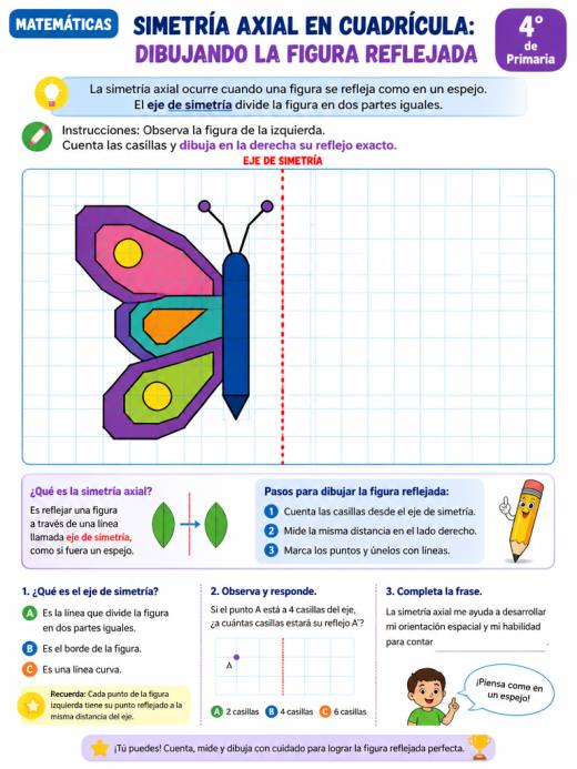 Simetría axial en cuadrícula: Dibujando la figura reflejada