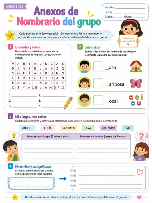 Hoja de Trabajo: Anexos de Nombrario del grupo (Primaria)